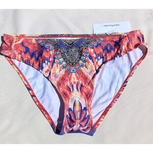 La Moda True Colors Embellished Bikini Bottoms Medium Tribal Beaded Boho Hipster